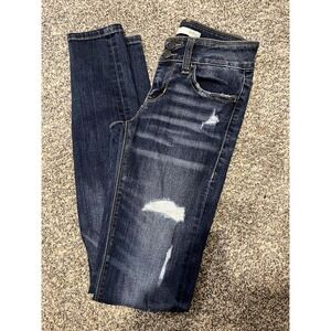 Daytrip Jeans‎ Juniors 23 Dark Wash Distressed Lynx Skinny Mid Rise Blue Denim
